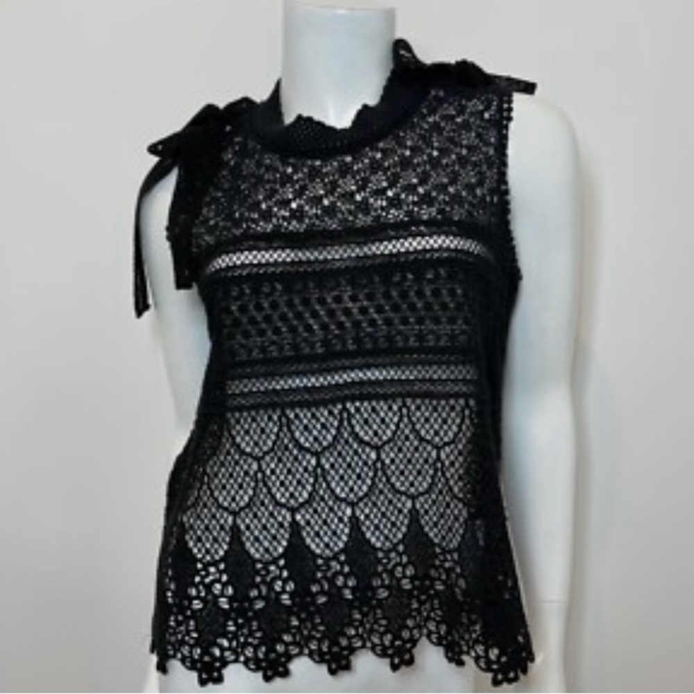 Goen.J Black Sleeveless Lace Crochet Blouse Top Size Large | Sheer Designer